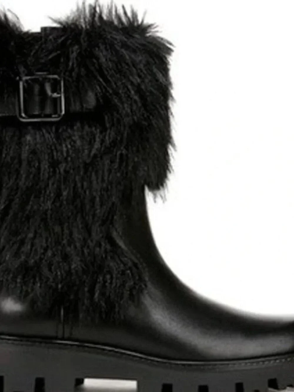 Franco Sarto Brina Black Leather Faux Fur Lug Sole Boots. 6.5M